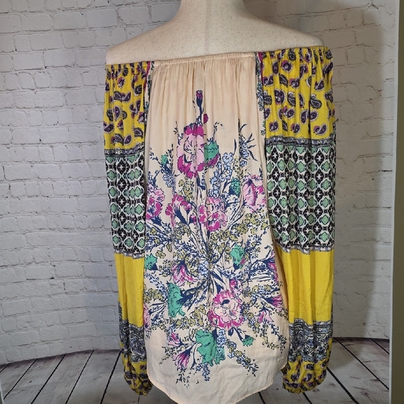 Free People Positano Peasant Blouse Patchwork Floral Boho Top Size S - Picture 5 of 8